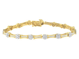 10K Yellow and White Gold 2.00 cttw Round and Baguette-Cut Diamond Link Bracelet (I-J Color, I2-I3 Clarity) - Size 7.25"