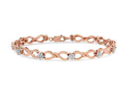 10K Rose Gold 1/2 cttw Diamond Cluster and Infinity Weave Link Bracelet (H-I Color, I2-I3 Clarity) - Size 7"