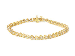 10K Yellow Gold Plated .925 Sterling Silver 1.0 Cttw Miracle Set Diamond Heart-Link 7" Tennis Bracelet (I-J Color, I2-I3 Clarity)