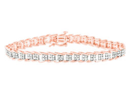 10K Rose Gold over .925 Sterling Silver 2.0 Cttw Diamond Fan-Shaped Overlapping Link Tennis Bracelet (I-J Color, I3 Clarity) - 7"