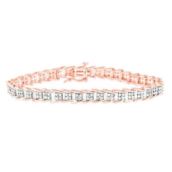 10K Rose Gold over .925 Sterling Silver 2.0 Cttw Diamond Fan-Shaped Overlapping Link Tennis Bracelet (I-J Color, I3 Clarity) - 7"