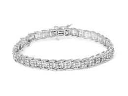 .925 Sterling Silver 2.0 Cttw Diamond Fan-Shaped Fancy Chevron Link Tennis Bracelet (I-J Color, I3 Clarity) - 7"