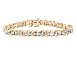 10K Yellow Gold over .925 Sterling Silver 2.0 Cttw Diamond Fan-Shaped Fancy Chevron Link Tennis Bracelet (I-J Color, I3 Clarity) - 7"