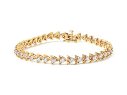 10K Yellow Gold Plated .925 Sterling Silver 3.0 Cttw Diamond Triangle Link Tennis Bracelet (I-J Color, SI2-I1 Clarity) - Size 7.25" Inches