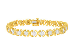 10K Yellow Gold Plated Sterling Silver 2 cttw Diamond "XOXO" Bracelet (J-K Clarity, I1-I2 Color) - Size 7.25"