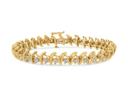 10K Yellow Gold Plated .925 Sterling Silver 3.00 Cttw Prong-Set Brilliant Round-cut Diamond "S" Link Bracelet (J-K Color, I2-I3 Clarity) - Size 7.5