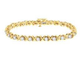 10K Yellow Gold Plated Sterling Silver 1 cttw Diamond Link Bracelet (J-K Clarity, I1-I2 Color) - Size 7"