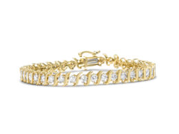 14K Yellow Gold Plated .925 Sterling Silver 4.00 cttw Prong-Set Round-Cut Diamond S-Curve Link Bracelet (K-L color, I2-I3 clarity) - 7.25"