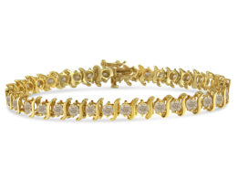 10K Yellow Gold Plated .925 Sterling Silver 7.0 cttw 2-Prong Set Round Brilliant Cut Diamond "S" Link Bracelet (J-K color, I1-I2 clarity) - 7"