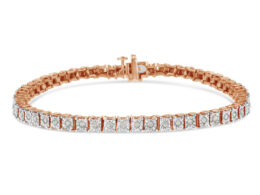 10K Rose Gold over .925 Sterling Silver 1.0 Cttw Diamond Square Frame Miracle-Set Tennis Bracelet (I-J Color, I3 Clarity) - 7"