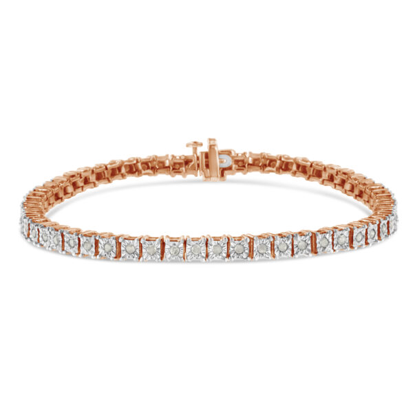 10K Rose Gold over .925 Sterling Silver 1.0 Cttw Diamond Square Frame Miracle-Set Tennis Bracelet (I-J Color, I3 Clarity) - 8"