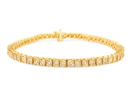 10K Yellow Gold over .925 Sterling Silver 1.0 Cttw Diamond Square Frame Miracle-Set Tennis Bracelet (I-J Color, I3 Clarity) - 7"