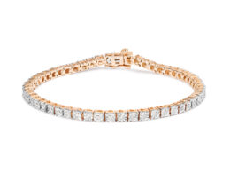 10K Rose Gold Plated .925 Sterling Silver 1.0 Cttw Miracle-Set Diamond Round Faceted Bezel Tennis Bracelet (I-J Color, I3 Clarity) - 6"