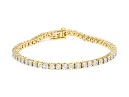 10K Yellow Gold Plated .925 Sterling Silver 1.0 Cttw Miracle-Set Diamond Round Faceted Bezel Tennis Bracelet (I-J Color, I3 Clarity) - 6"