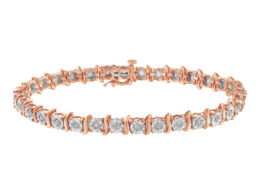 10K Rose Gold over .925 Sterling Silver 1.0 Cttw Diamond S-Curve Link Miracle-Set Tennis Bracelet (I-J Color, I3 Clarity) - 7"