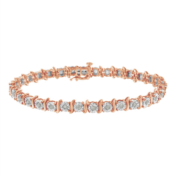 10K Rose Gold over .925 Sterling Silver 1.0 Cttw Diamond S-Curve Link Miracle-Set Tennis Bracelet (I-J Color, I3 Clarity) - 8"