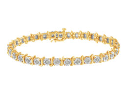 10K Yellow Gold over .925 Sterling Silver 1.0 Cttw Diamond S-Curve Link Miracle-Set Tennis Bracelet (I-J Color, I3 Clarity) - 7"