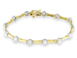 10K Yellow Gold Flashed .925 Sterling Silver 1.0 Cttw Miracle Set Round-Cut Diamond Bezel Style Link Bracelet (I-J Color, I1-I2 Clarity) - 7"