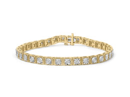 14K Yellow Gold Plated .925 Sterling Silver 1.0 Cttw Miracle Set Diamond Milgrain Link Tennis Bracelet (I-J Color, I2-I3 Clarity) - 7" Inches