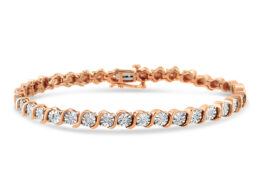 14K Rose Gold Plated .925 Sterling Silver 1/4 Cttw Diamond Round Miracle Plate and "S" Link Tennis Bracelet (I-J Color, I2- I3 Clarity) - 7"