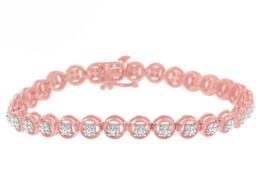 14K Rose Gold Over .925 Sterling Silver 1/4 Cttw Diamond 7" Open Circle Wheel Link Tennis Bracelet (I-J Color, I2-I3 Clarity)