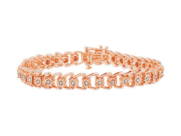 10K Rose Gold Plated .925 Sterling Silver 1/2 Cttw Diamond Miracle-Set Double Swoosh Wave Style 7" Tennis Bracelet (I-J Color, I3 Clarity)