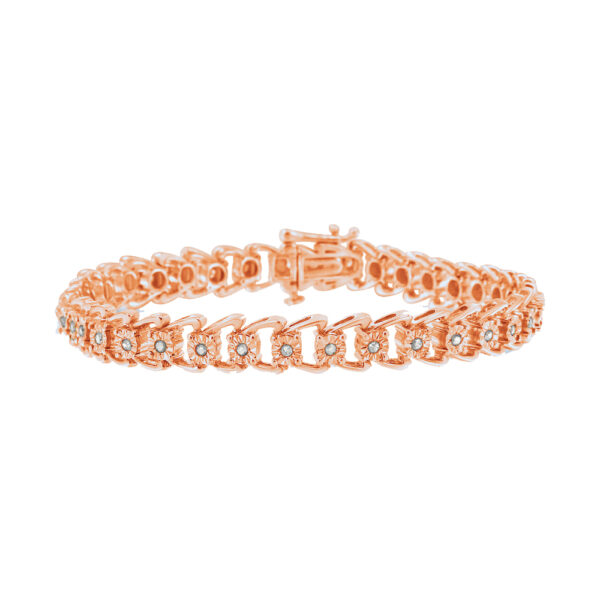 10K Rose Gold Plated .925 Sterling Silver 1/2 Cttw Diamond Miracle-Set Double Swoosh Wave Style 7" Tennis Bracelet (I-J Color, I3 Clarity)