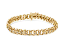 10K Yellow Gold Plated .925 Sterling Silver 1/2 Cttw Diamond Miracle-Set Double Swoosh Wave Style 7" Tennis Bracelet (I-J Color, I3 Clarity)