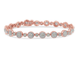 10k Rose Gold Plated .925 Sterling Silver 1 1/3 cttw Miracle Plate Set Diamond Alternating Link Bracelet (I-J Color, I3 Clarity) -7"