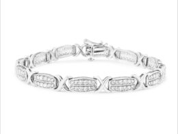 .925 Sterling Silver 2.0 cttw Diamond 2 Row X-Link Bracelet (I-J Color, I3 Clarity) -7"