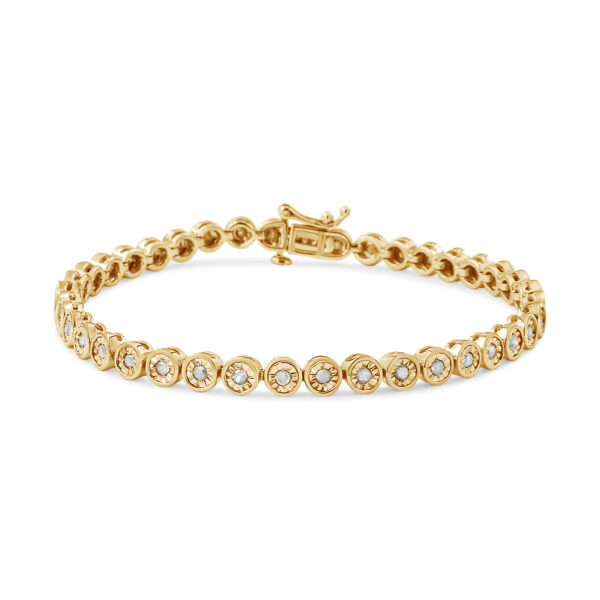 14K Yellow Gold Plated .925 Sterling Silver 1.0 cttw Miracle Plate Set Diamond Design Tennis Bracelet (I-J Color, I3 Clarity)