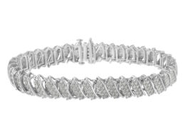 .925 Sterling Silver 3.0 Cttw Diamond Multi Row Cluster Slanted Wave Link 7-¼” Tennis Bracelet (I-J Color, I2-I3 Clarity)