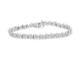 .925 Sterling Silver Diamond Floral Cluster Link Bracelet (2 3/4 cttw, I-J Color, I3 Clarity) - Size 7.25"