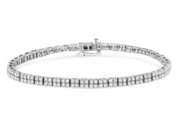 .925 Sterling Silver 3.0 Cttw Prong-Set Round Diamond 2 Row Link Tennis Bracelet (I-J Color, I3 Clarity) - 7.25"