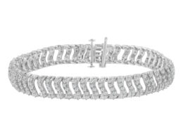 .925 Sterling Silver 3.0 Cttw Diamond Chevron "S" Wave Link Bracelet (I-J Color, I1-I2 Clarity) - 7.25