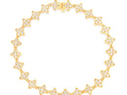 10K Yellow Gold 2.0 cttw Round-Cut Diamond 4 Leaf Clover Link Bracelet (J-K Color, I1-I2 Clarity) - Size 7.25"