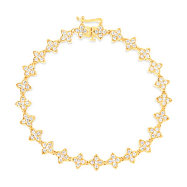 10K Yellow Gold 2.0 cttw Round-Cut Diamond 4 Leaf Clover Link Bracelet (J-K Color, I1-I2 Clarity) - Size 7.25"