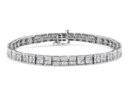 .925 Sterling Silver 2 Cttw Prong Set Round-Cut Diamond 4 Stone Box Link Bracelet (I-J Color, I3 Clarity) - 7.25"