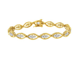 10K Yellow Gold Plated .925 Sterling Silver 1 cttw Prong Set Round-Cut Diamond Link Bracelet (J-K Color, I1-I2 Clarity) - 7.25"