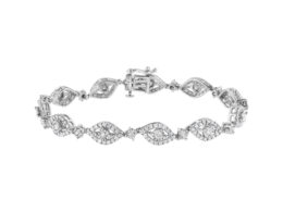 .925 Sterling Silver 2 1/2 Cttw Diamond Pear Shaped and Bezel Link Bracelet (I-J Color, I2-I3 Clarity) - 7.5 "