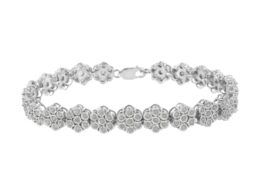 .925 Sterling Silver 2.0 cttw Diamond 7 Stone Floral Cluster Link Bracelet (I-J Color, I3 Clarity) -7.25"