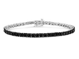 .925 Sterling Silver 3.0 Cttw Miracle-Set Treated Black Diamond Round Miracle Plate Tennis Bracelet (Black Color, I3 Clarity) - 7.25"