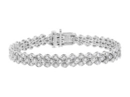 .925 Sterling Silver 3.0 Cttw Diamond Pave-Set Marquise Shaped Banded Link Bracelet (I-J Color, I2-I3 Clarity) - 7-1/4"