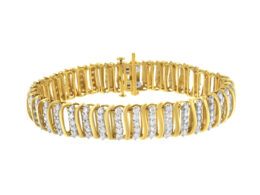 10K Yellow Gold over .925 Sterling Silver 5.0 Cttw Diamond S Shaped Wave Link Two Tone 7” Tennis Bracelet (I-J Color, I2-I3 Clarity)