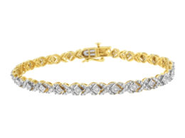 10K Yellow Gold Plated .925 Sterling Silver 1/4 cttw Diamond Alternating "X" and Bezel Link Bracelet (I-J Color, I2-I3 Clarity) - Size 7.25 "