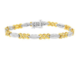 10K Yellow Gold Plated .925 Sterling Silver 1/2 cttw Channel Set Round-cut Diamond X Link Bracelet (I-J Color, I2-I3 Clarity) - Size 7.25"