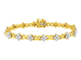 10K Yellow Gold Plated Sterling Silver 1/4 cttw Diamond 4 Leaf Clover Link Tennis Bracelet (I-J Color, I2-I3 Clarity) - Size 7.25"