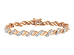 10K Rose Gold Plated .925 Sterling Silver 1/4 cttw Prong Set Round-Cut Diamond "S" Link Bracelet (I-J, I2-I3) - Size 7.25"