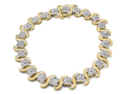 10K Yellow Gold Plated .925 Sterling Silver 1.0 Cttw Diamond "S" Link 7.25" Bracelet (J-K Color, I1-I2 Clarity)