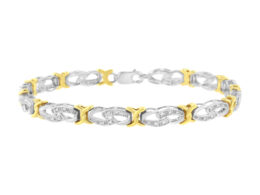 10k Yellow Gold Plated Sterling Silver 1/4 cttw Diamond Infinity and X Link Bracelet (I-J Clarity, I2-I3 Color) - Size 7.25"